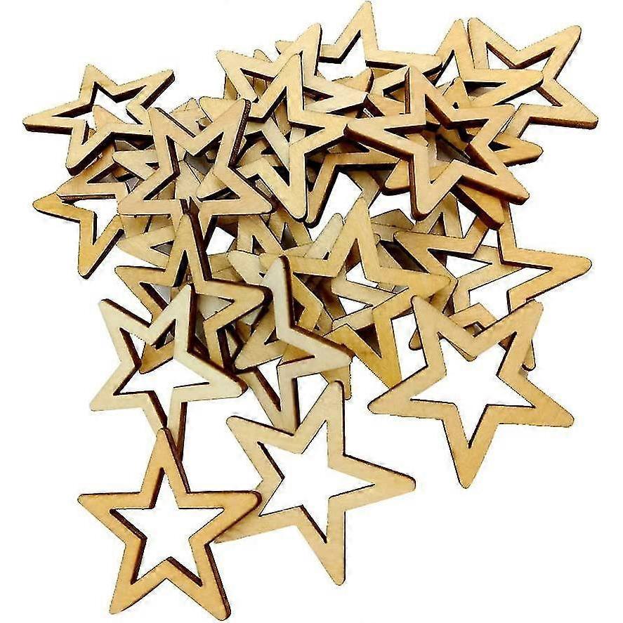 25 Pieces 50mm Unfinished Openwork Pentagram Wooden Shape Decoration DIY Craft - DD01