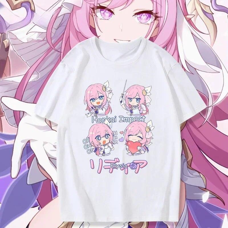 Honkai Impact 3 Kawaii Elysia Fans COS футболка в корейском стиле, японское аниме, футболка унисекс с принтом, летние модные повседневные свободные футболки