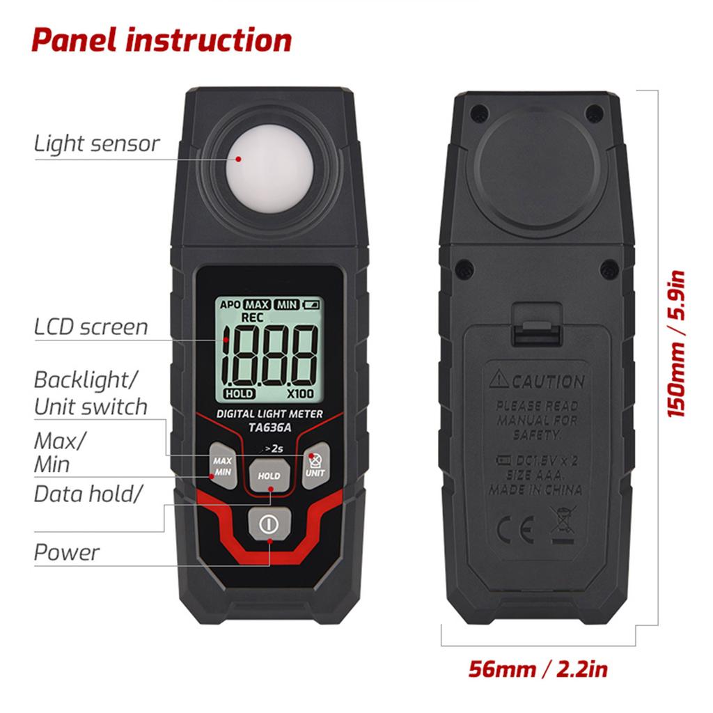 Lightweight Digital Luxmeter for Accurate Light Measurement Data Recording with LCD Display and Multiple Units Selection