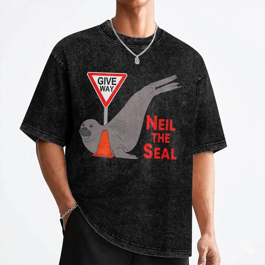 Give Way to Neil the Seal T Shirt Washed Cotton Harajuku T-Shirts Novelty Men Women Streetwear Summer Tee Shirt