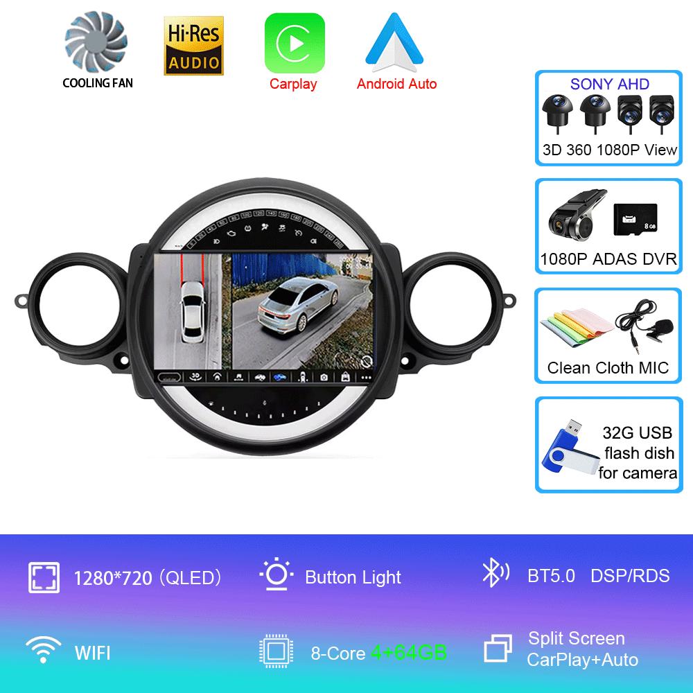Автомагнитола Android 14 для BMW Mini Cooper R56 R60 R51 2006 - 2015 GPS Carplay Навигация Стерео Авто DSP BT DVD Мультимедийный плеер