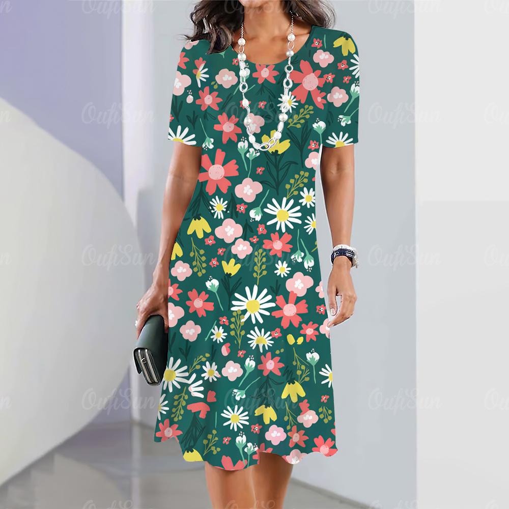 2024 Новые женские платья с цветочным принтом Элегантные и красивые платья миди больших размеров Женское летнее цельное платье