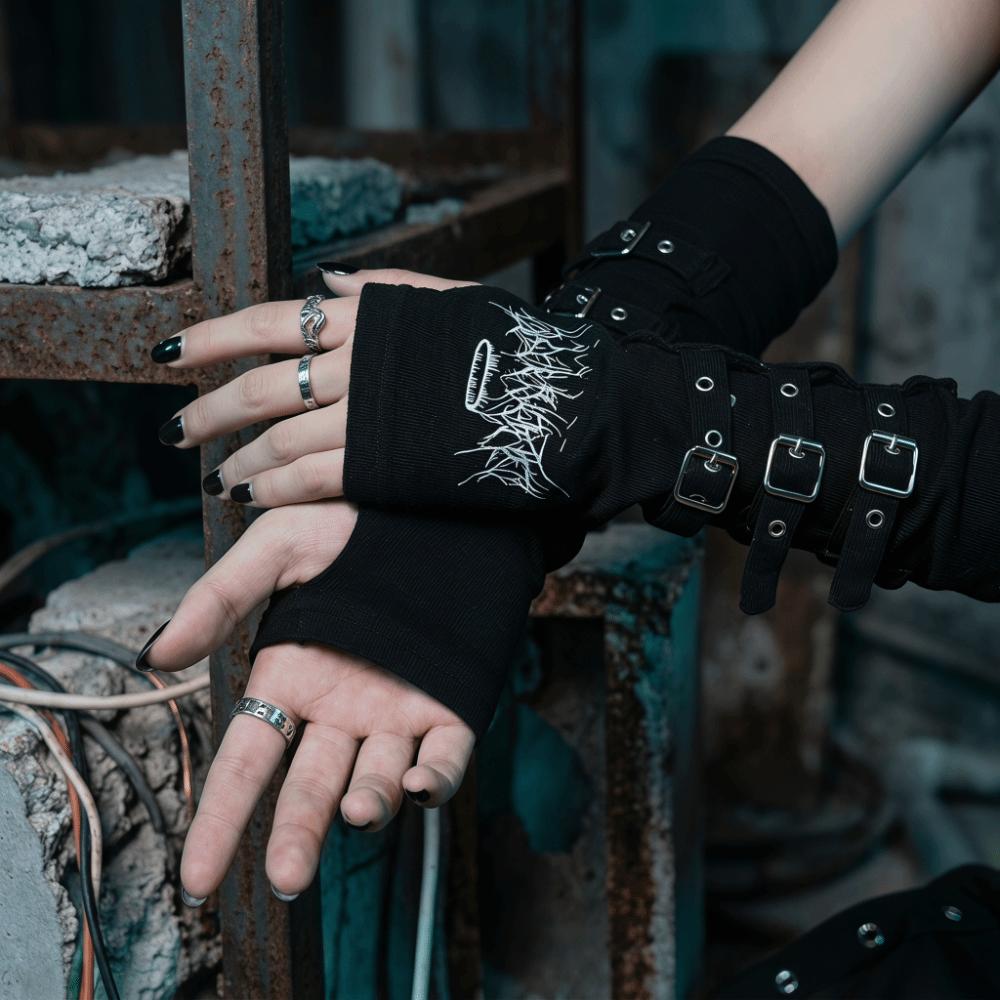 Thorns Pattern Letters Half Finger Arm Warmers Polyester Sun Protection Gloves Arm Covers Unisex