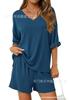 Women's sports and leisure suit Spring and summer European and American women's clothing new seven-quarter-sleeved shorts two-piece set