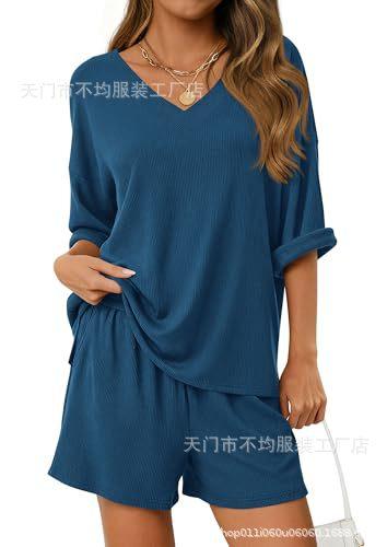 Women's sports and leisure suit Spring and summer European and American women's clothing new seven-quarter-sleeved shorts two-piece set