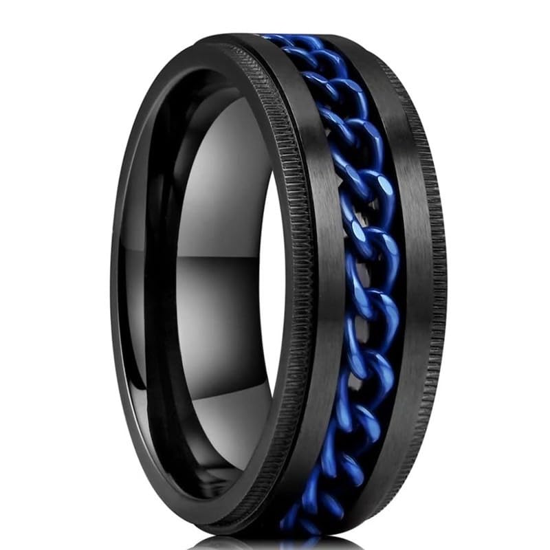 Trendy Rotatable Chain Spinner Fidget Rings for Men Stainless Steel Anti-Anxiety Rotating Band Ring Daily Jewelry