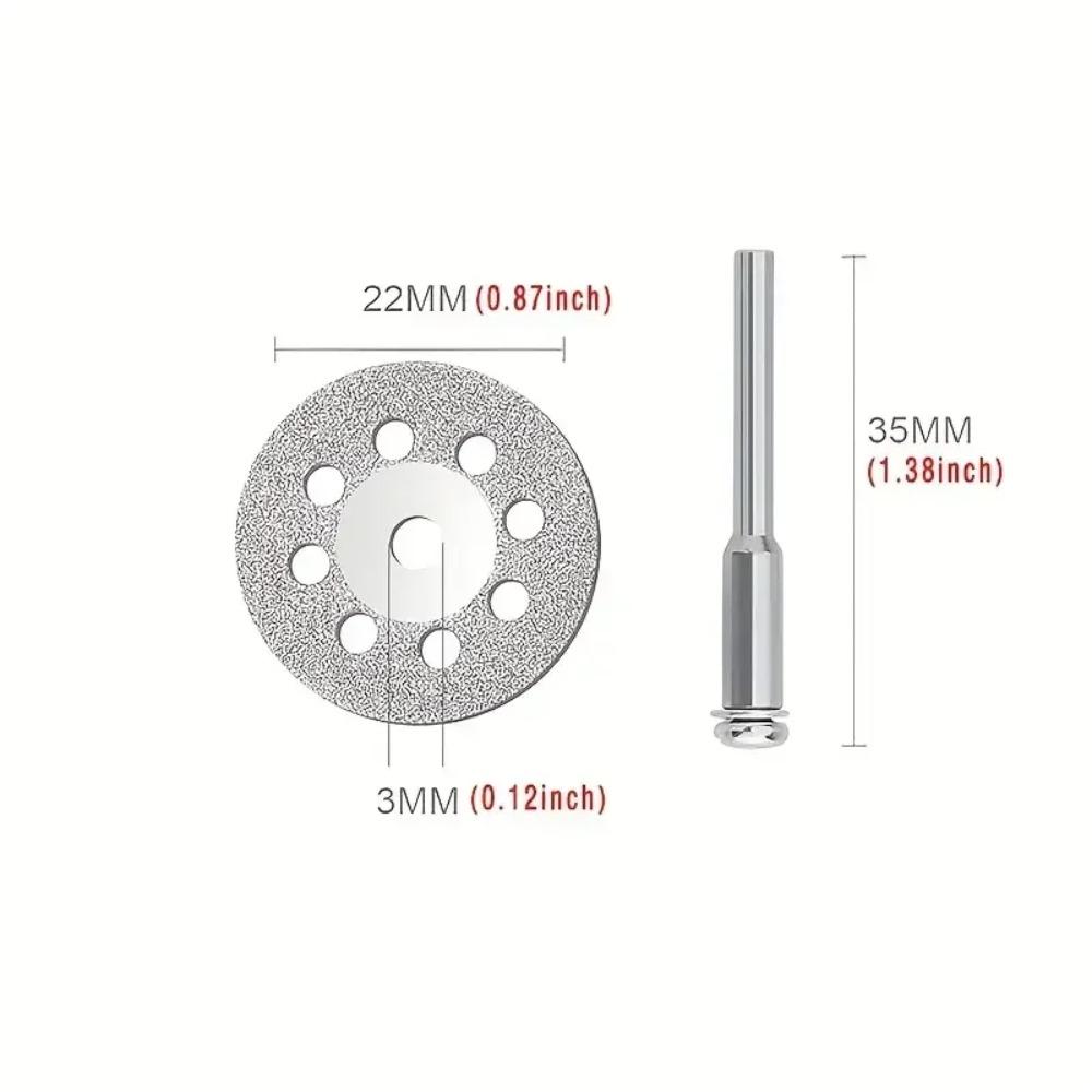 12Pcs Diamond Cutting Wheel Cut Off Discs 22mm Coated Rotary Tool WITH/ Mandrel 3mm Metal Marble DIY Tools Accessories