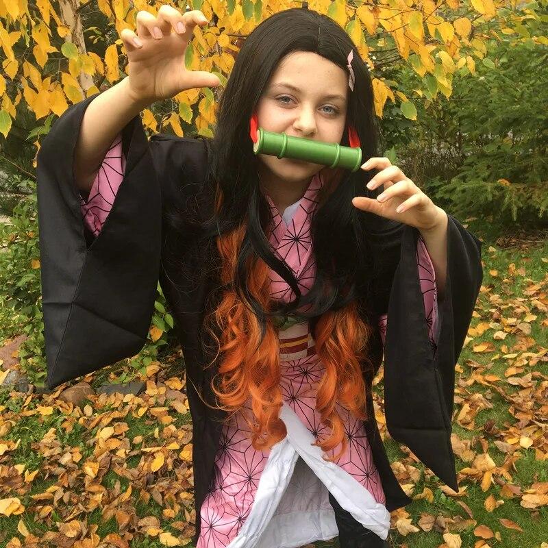 Аниме Demon Slayers Kimetsu no Yaiba Kamado Nezuko Косплей Костюм Кимоно Униформа Костюм Прати Одежда на Хэллоуин