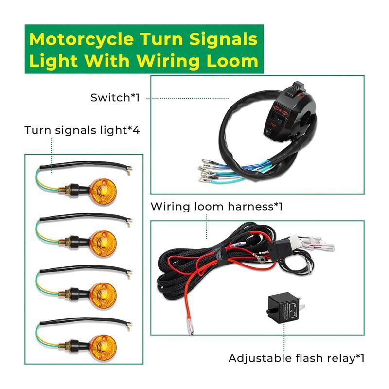 Motorcycle Turn Signals Light with Wiring Loom Harness Kit Indicator Wiring Loom Harness Kit Relay Switch Light Horn Flash Kit