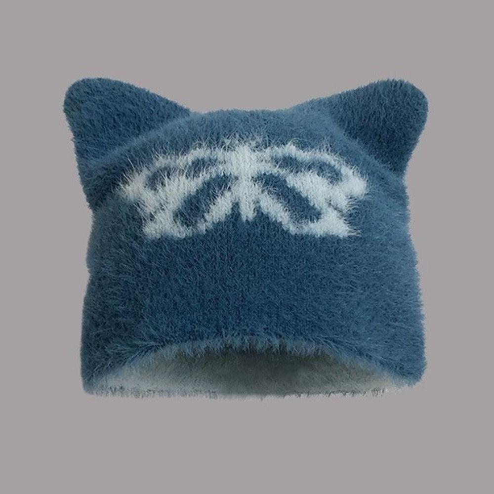 Butterfly Five Pointed Star Cat's Ears Hats Thickened Winter Autumn Pullover Hat Men Women