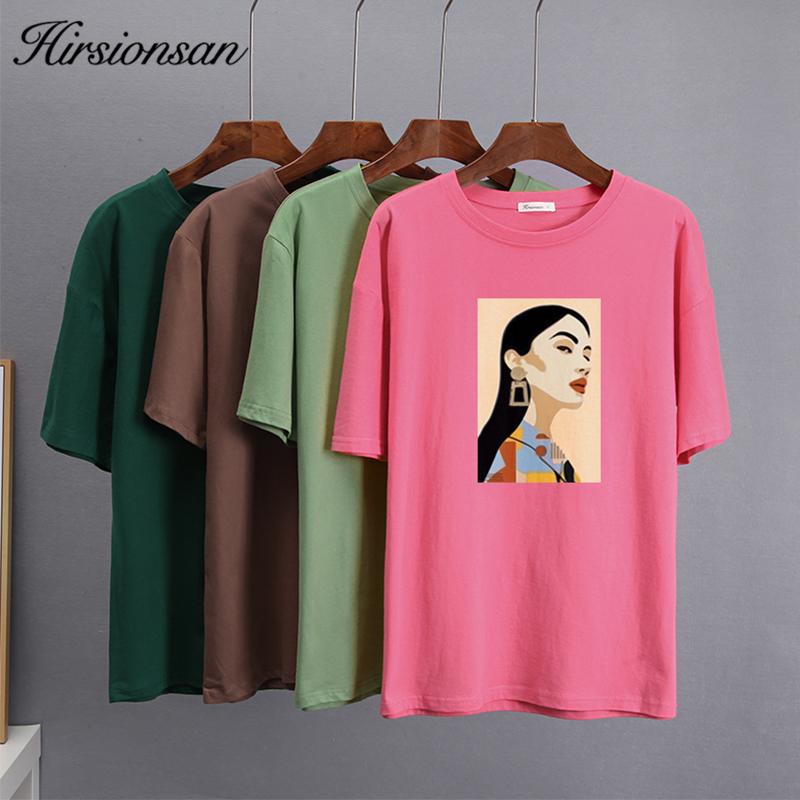 Hirsionsan шикарные хлопковые футболки с принтом женские летние свободные повседневные футболки большого размера с эстетичной графикой одежда больших размеров женские топы