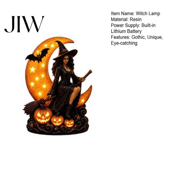 Glowing Crescent Moon Pumpkin Lamp Halloween Witch Lamp, Gothic LED Night Light, Artistic Mystical Home Decor Spooky Decorative Table for Bedroom
