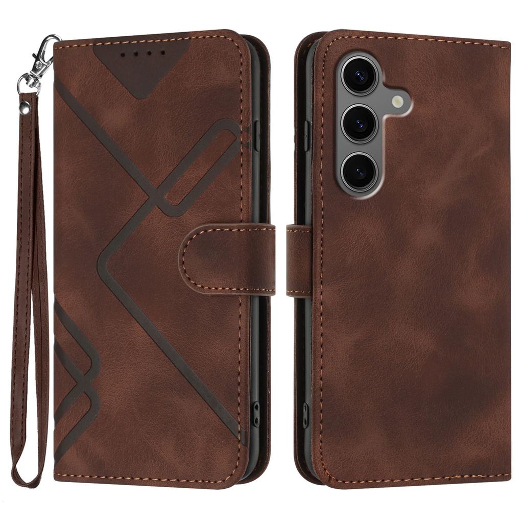 For Samsung Galaxy S24+/Galaxy S25+ Wallet Case Line Imprinted PU Leather Phone Cover with Strap