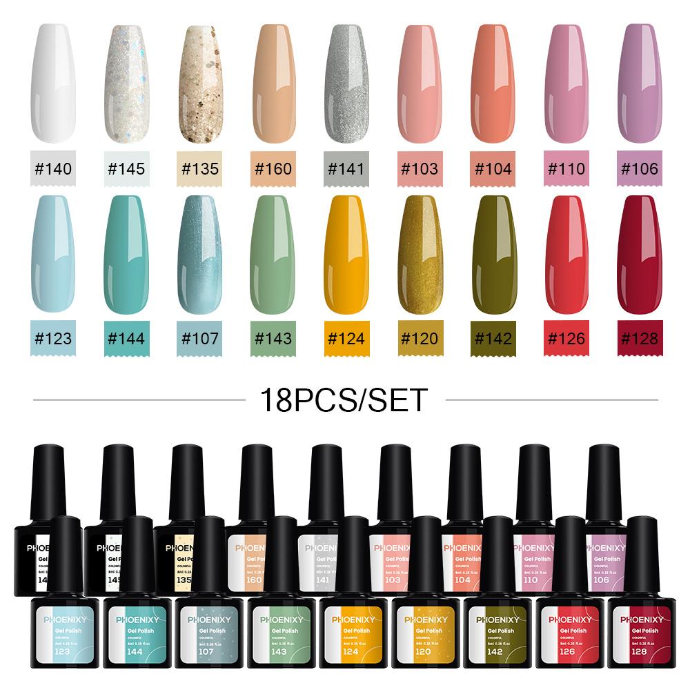 PHOENIXY Набор гель-лаков для ногтей 12/18/20/30/45 шт. Набор 8 мл Гибридный полупостоянный УФ-светодиодный набор для маникюра