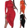 Женская мода повседневное однотонное сексуальное шелковое плиссированное облегающее платье на одно плечо