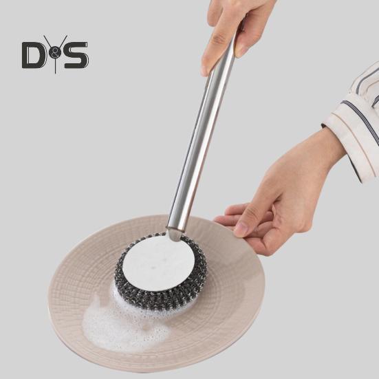 Baking Steel Wire Scrubber with Long Handle Easy To Clean Heavy Duty Pot Brush Kitchen Cleaner Cookware Pots Bakeware