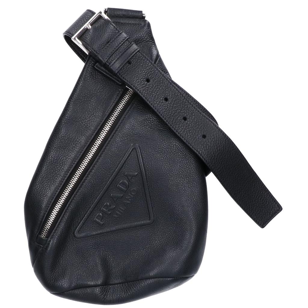 PRADA 2VZ098 Vitello Dino Cow Leather Crossbody Bag Shoulder bag blackUsed