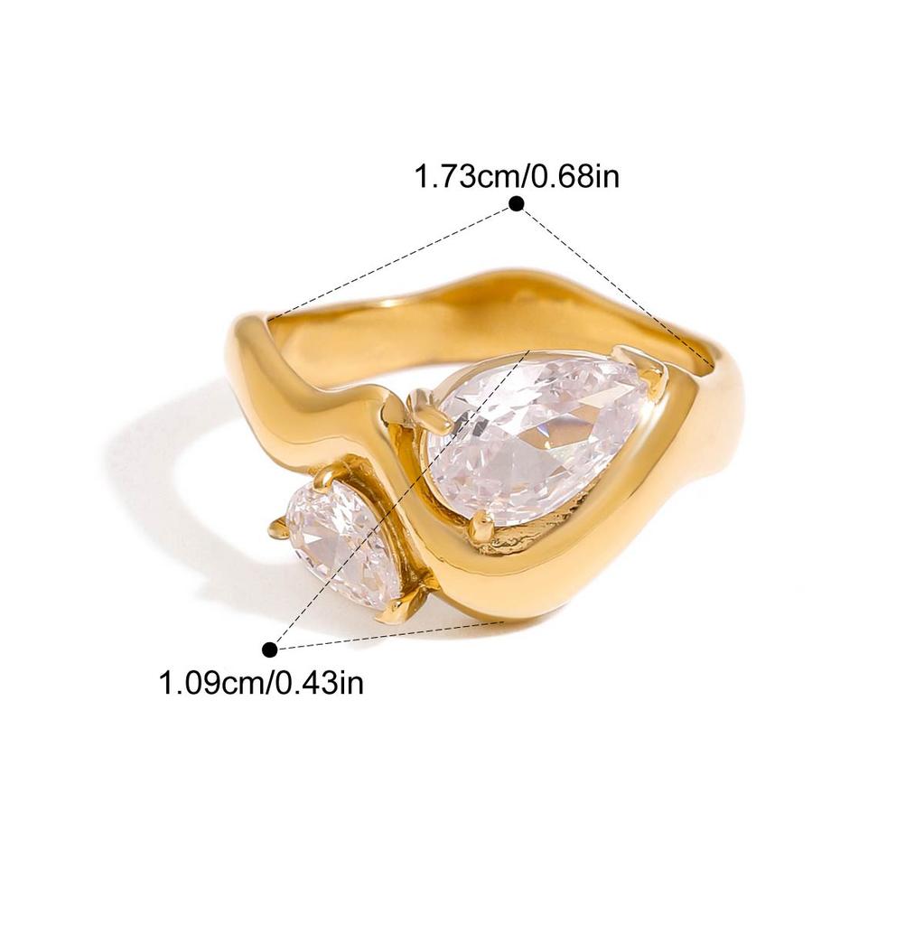 Yori White Square Cubic Zirconia Wave Ring 18k Gold Color Pvd Plated Stainless Steel Fashion Finger Jewelry Accessories Gift