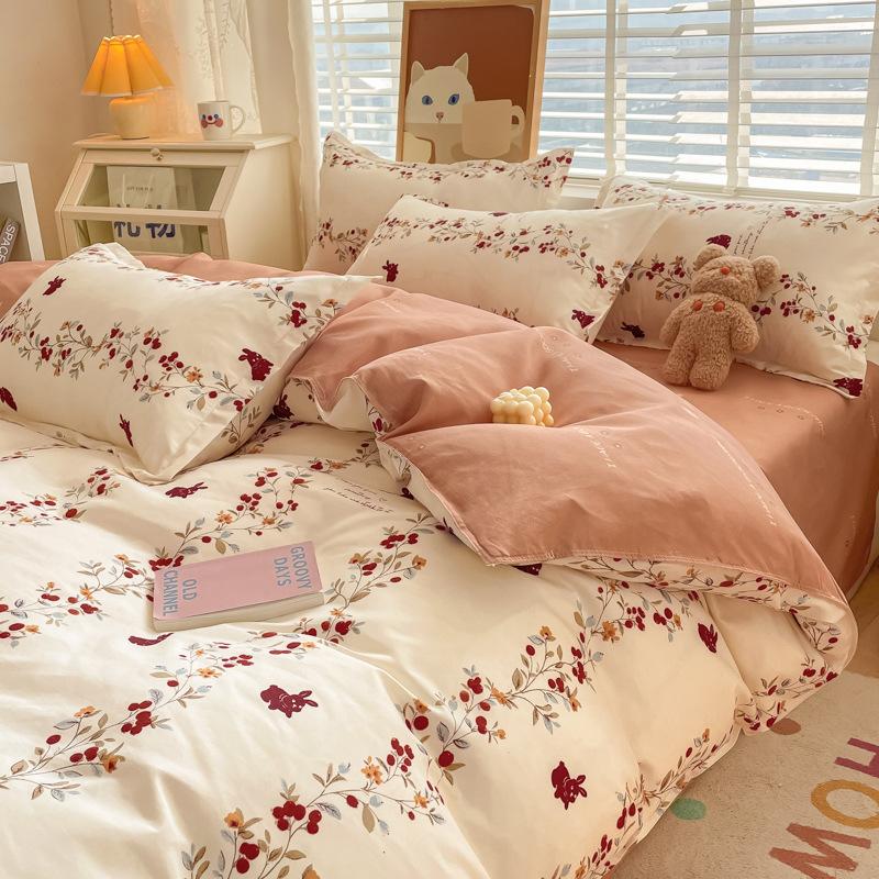 Комплект постельного белья из четырех предметов в пасторальном стиле с кашемировым принтом растений, свежий комплект из трех предметов для общежития