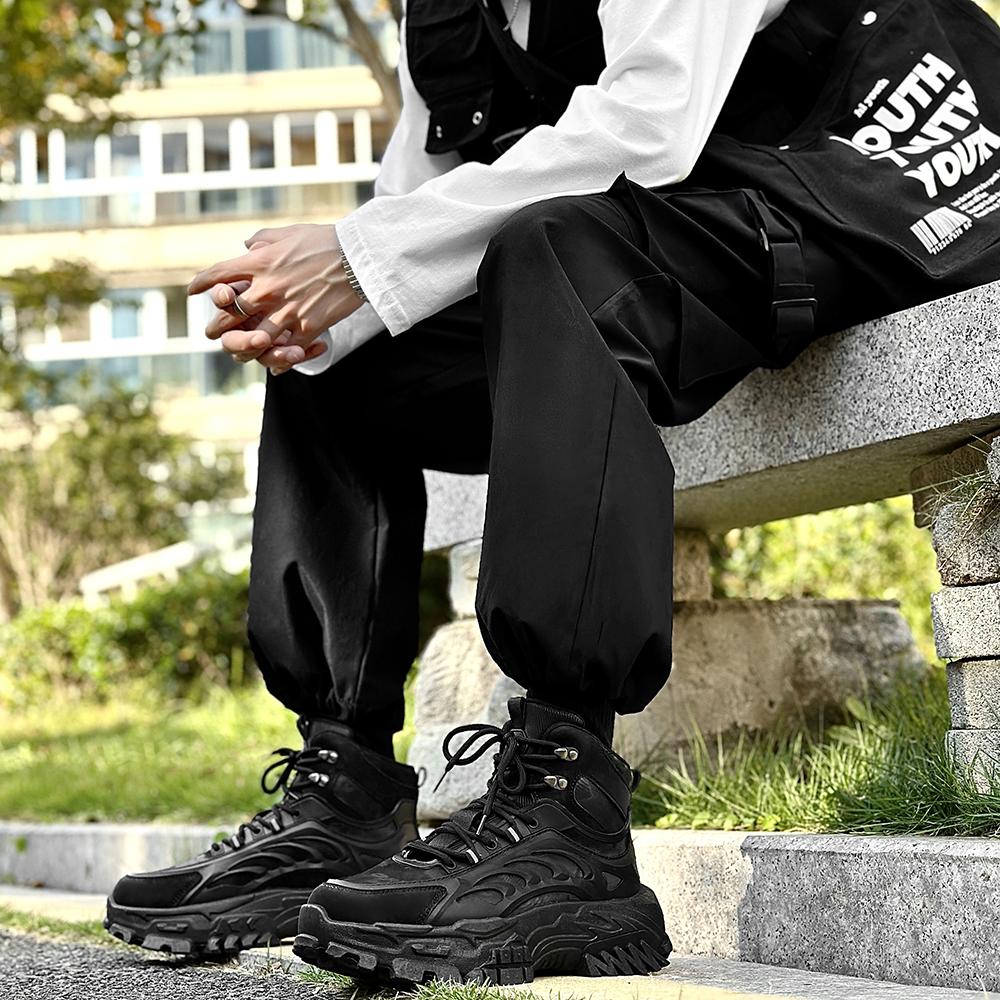 2024 Мужские ботинки Модные повседневные ботинки на платформе в британском стиле для мужчин, высокие уличные молодежные трендовые повседневные ботинки для скейтбординга со шнуровкой