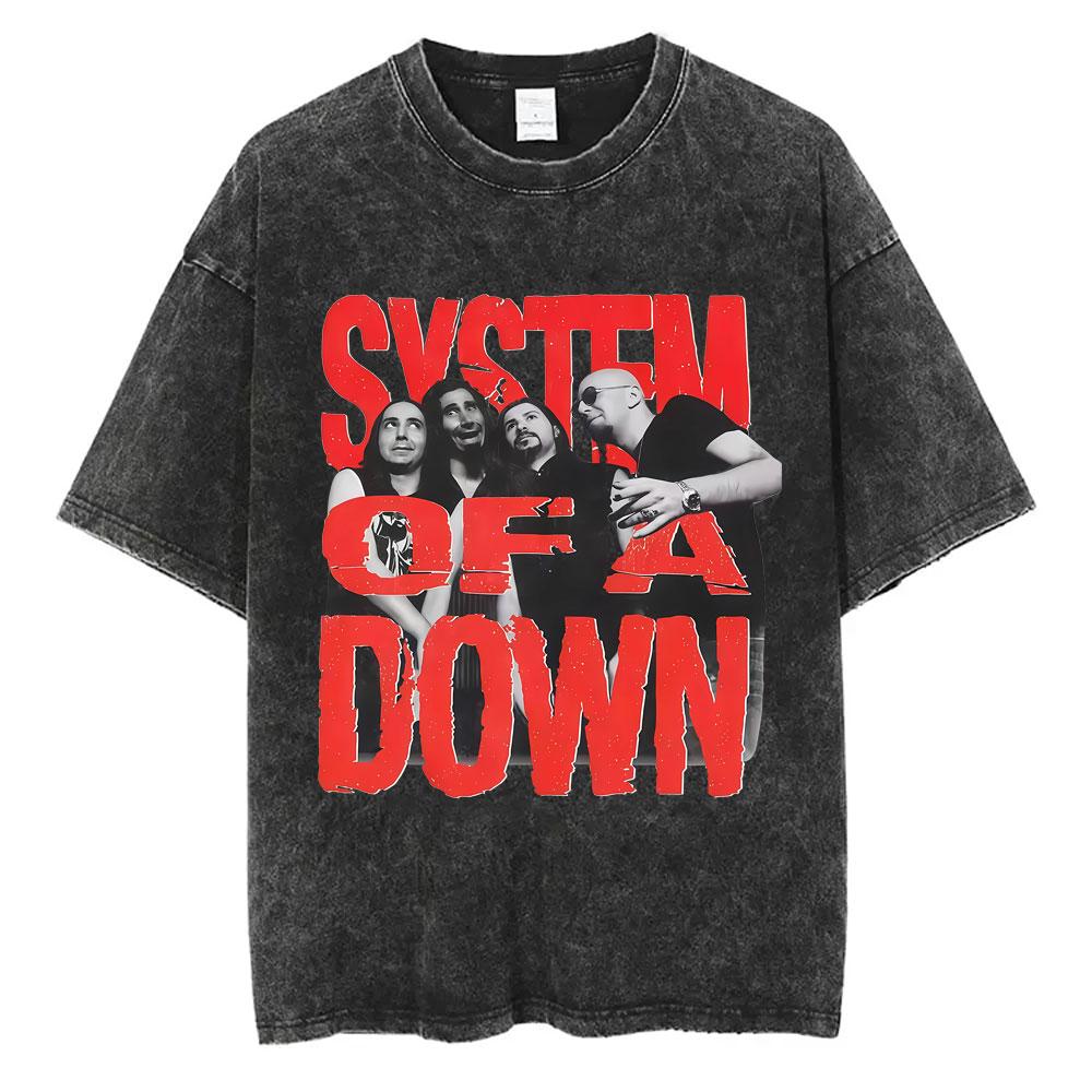 System of A Down Toxicity Album Graphic Washed Tshirt Men Women Rock Oversized T Shirts Male Vintage Alternative Metal Tshirts