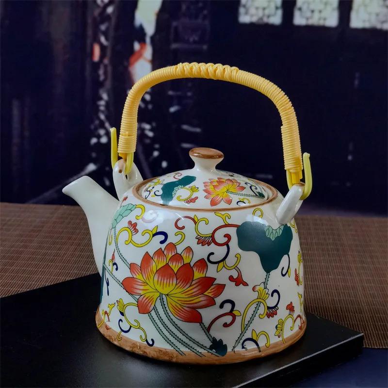 Бытовой фарфоровый чайник, керамический большой вместительный горшок для прохладной воды, большой синий и белый фарфоровый горшок с петлевой ручкой в ​​стиле ретро