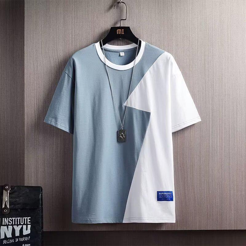 Men's 2024 Trendy Splicing Ice Silk Short-Sleeve T-Shirt