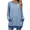 2024 Autumn And Winter New Striped Contrasting Round Neck Long Sleeved Pocket Hoodie T-Shirt For Women
