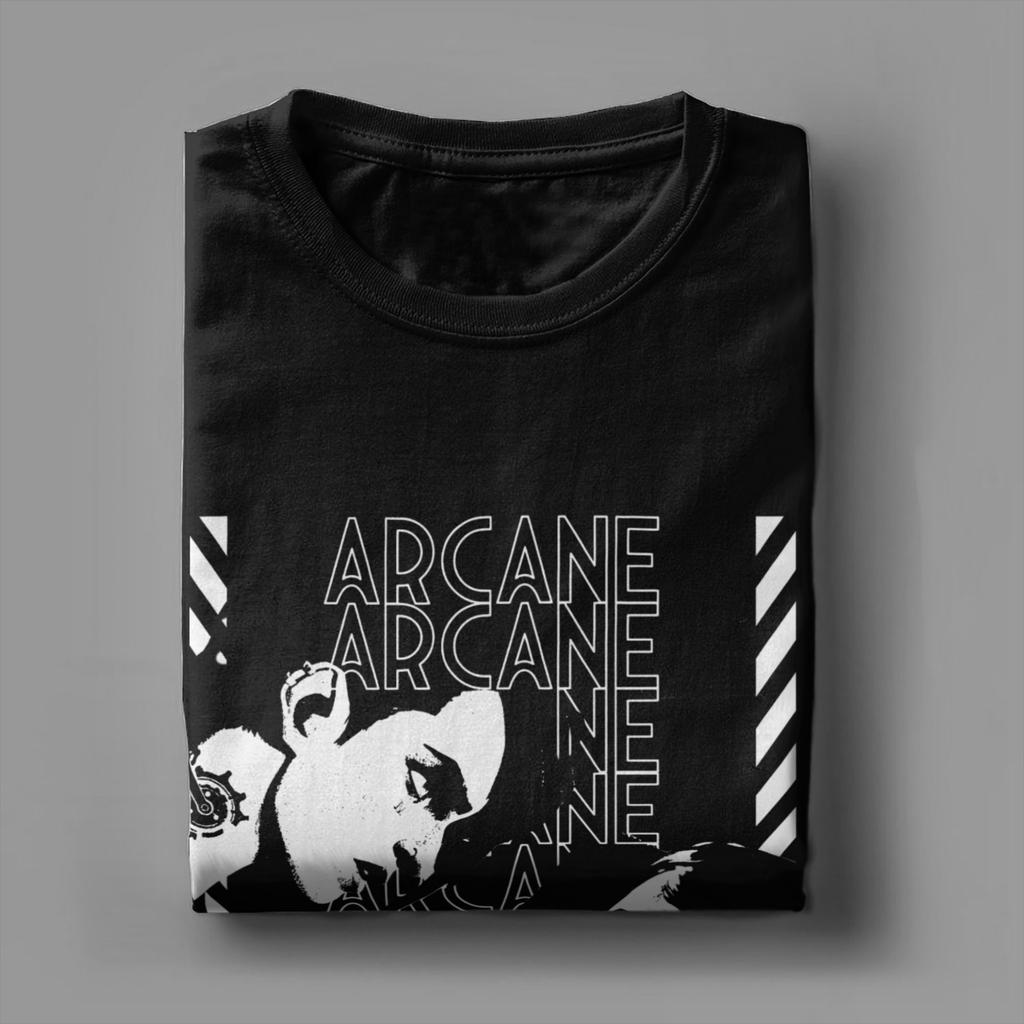 Crazy Arcane Poster Jinx Vi Sister T-Shirt for Men Crewneck Cotton T Shirts Anime Game Short Sleeve Tees Plus Size Merch
