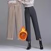 Женские зимние эластичные шаровары с высокой талией, длиной до щиколотки, вельветовые брюки с подкладкой, повседневные, корейские, элегантные, женские, теплые, брюки