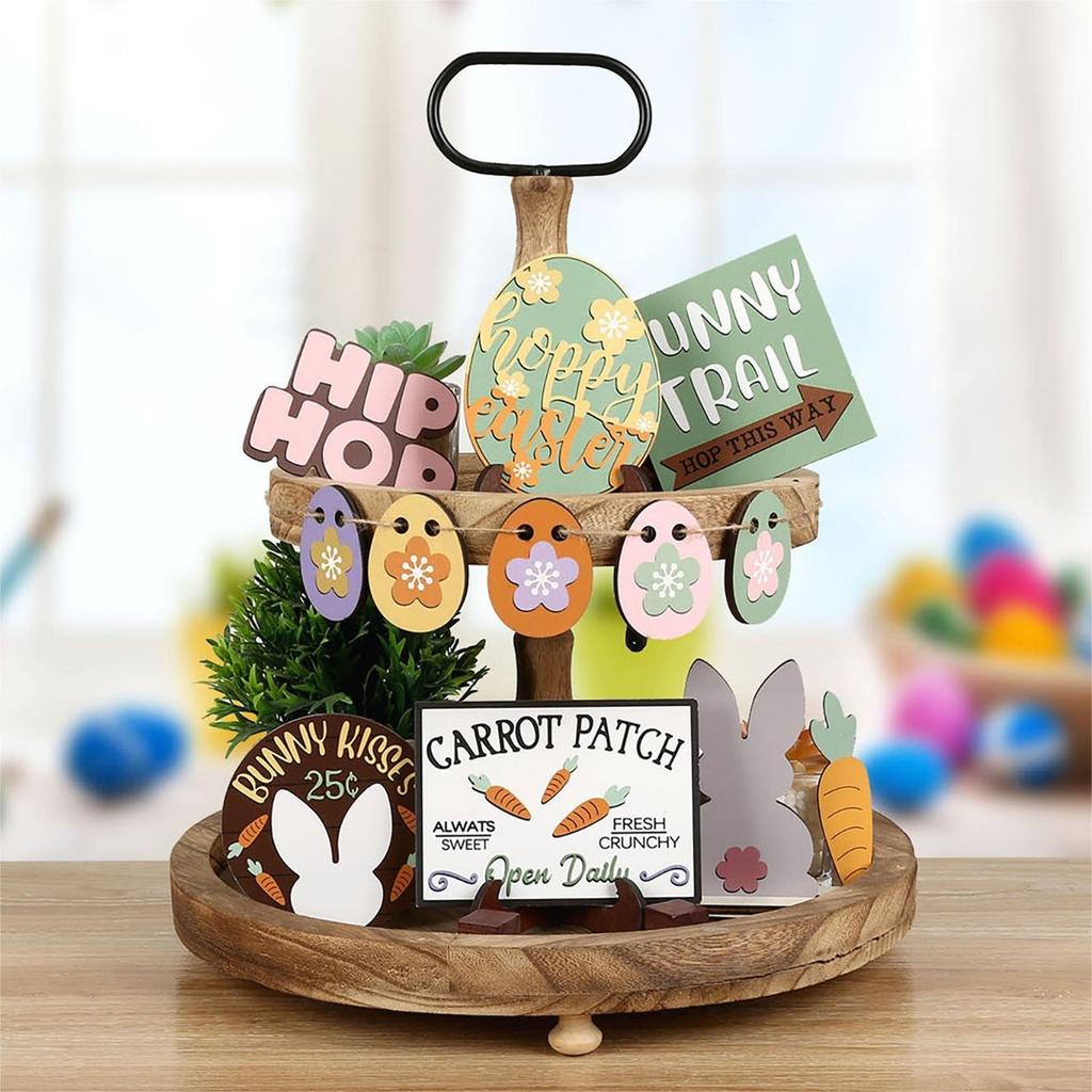 Pallet Decor Tiered Pallet Spring Decor Bunny Eggs Wooden Sign RusticSpring Decorations For Home Table Kitchen Crafts