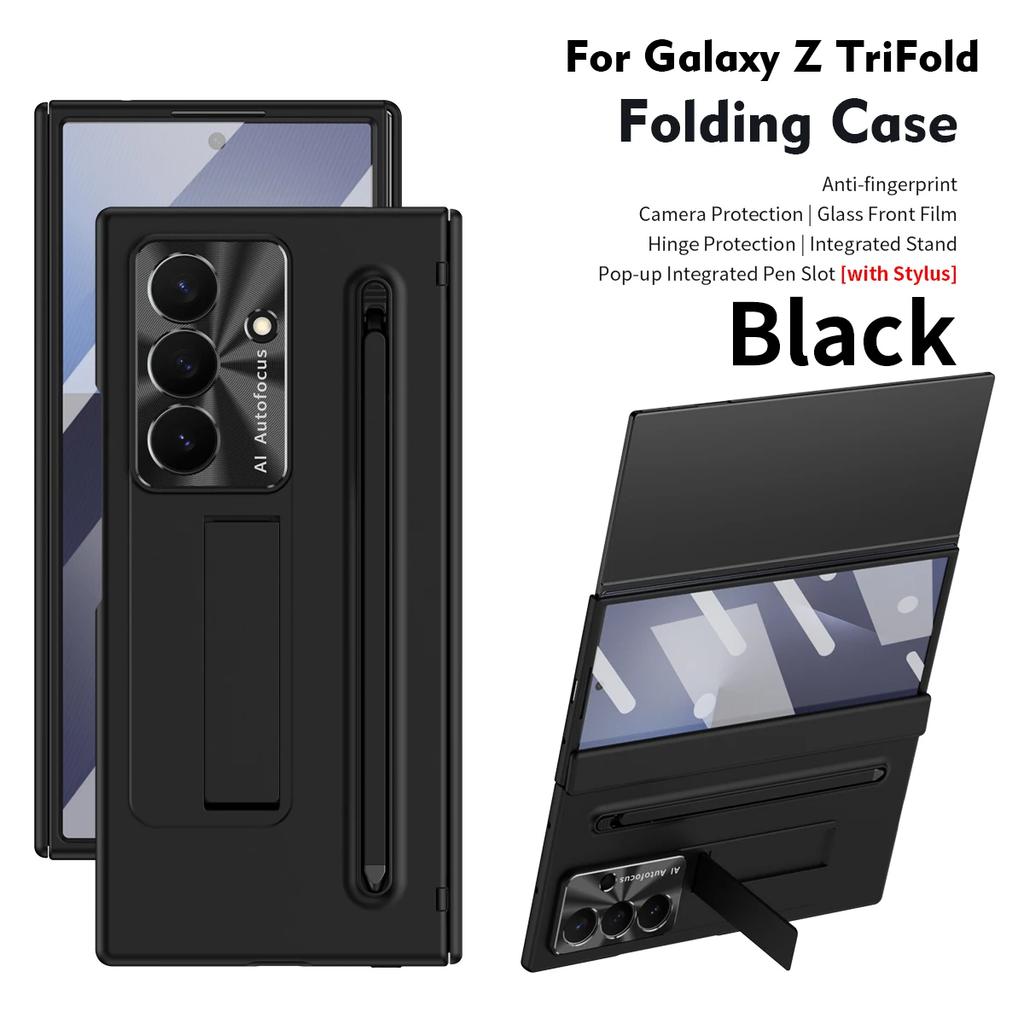 For Samsung Galaxy Z TriFold phone case, with tempered glass, integrated stand, with pen and pen slot, fingerprint-resistant