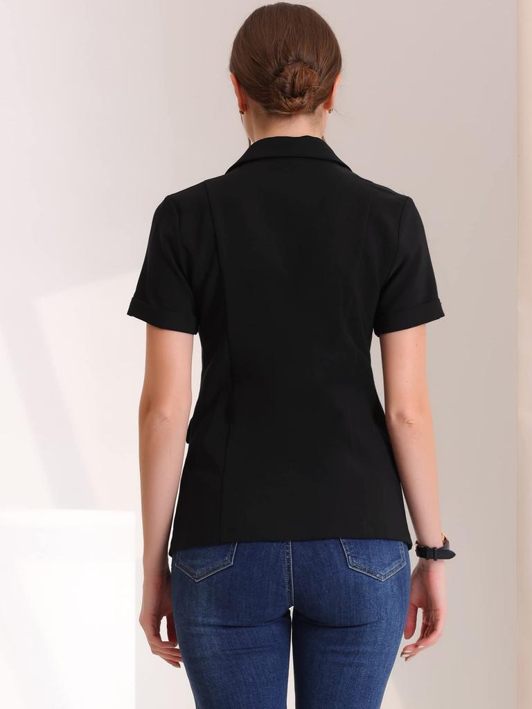 Женский офисный костюм Allegra K, блейзер, короткий рукав, на одной пуговице, черный, размер XS