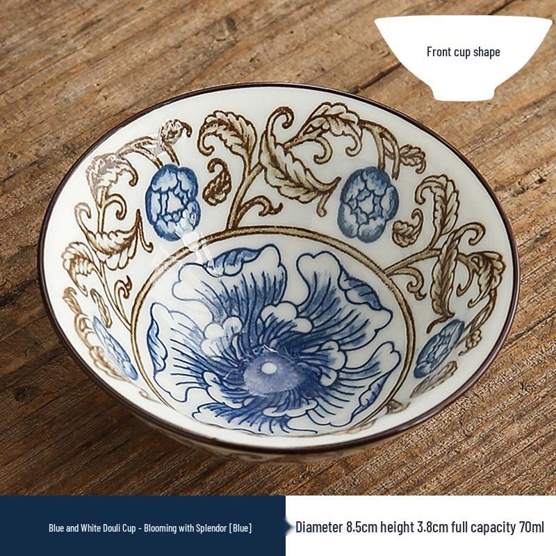Двухцветная сине-белая фарфоровая чашка доули - Керамическая чашка мастера кунг-фу, Японская дегустационная чаша, Одинарная чайная чашка.