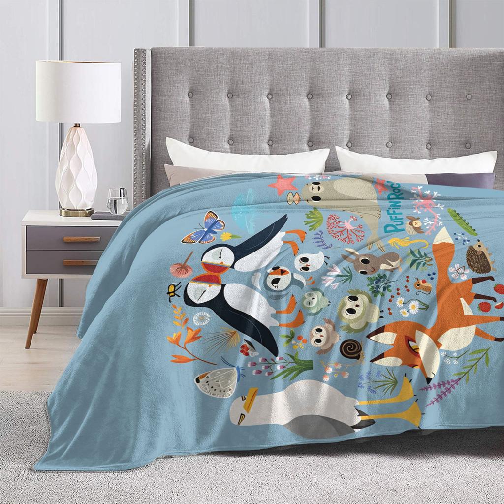 Soft Warm BlanketGirls Boys Decorative Puffin Rock Bedding Throws Flannel Bedspread For Home Decor Print Sofa Bed Cover