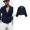 Осень Новая Женская Одежда Лацкан Длинные Рукава Ниточная Отделка Повседневная Все-Сочетаемая Двубортная Короткая Верхняя Одежда 3588885