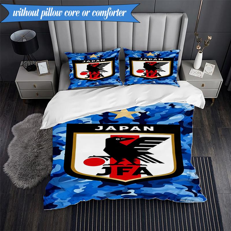 3PCS Japan Football Association Emblem Bedding Set 2D Printing (Includes 1 Duvet Cover + 2 Pillowcases Coreless), Bedroom decor,Fan gift