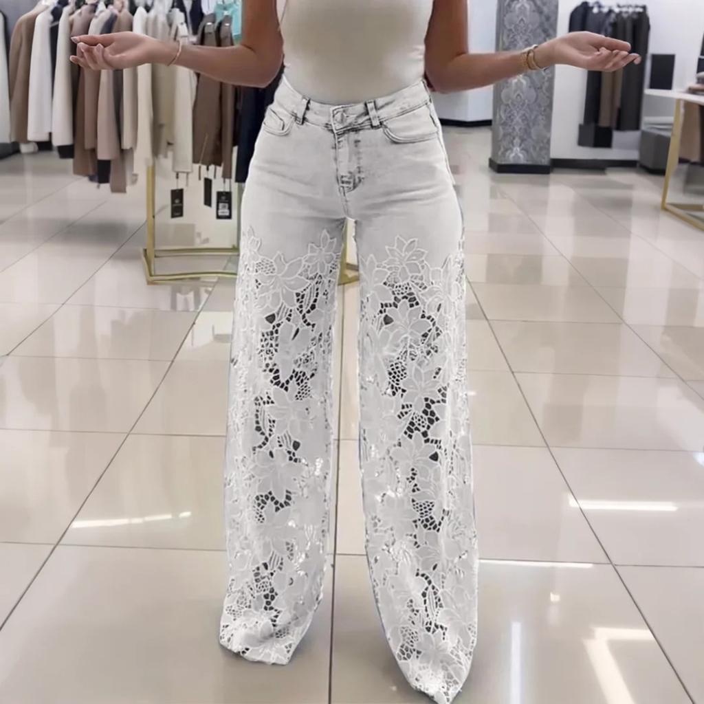 Женские однотонные повседневные брюки, универсальные облегающие брюки из кружевного денима в стиле пэчворк с драпировкой
