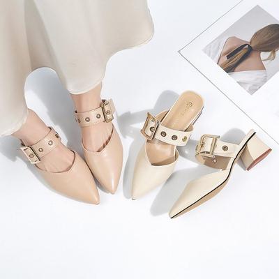 Баотоу полутапочки женские 2025 лето новая внешняя одежда фея с юбкой остроносые сандалии корейский толстый каблук универсальные высокие каблуки