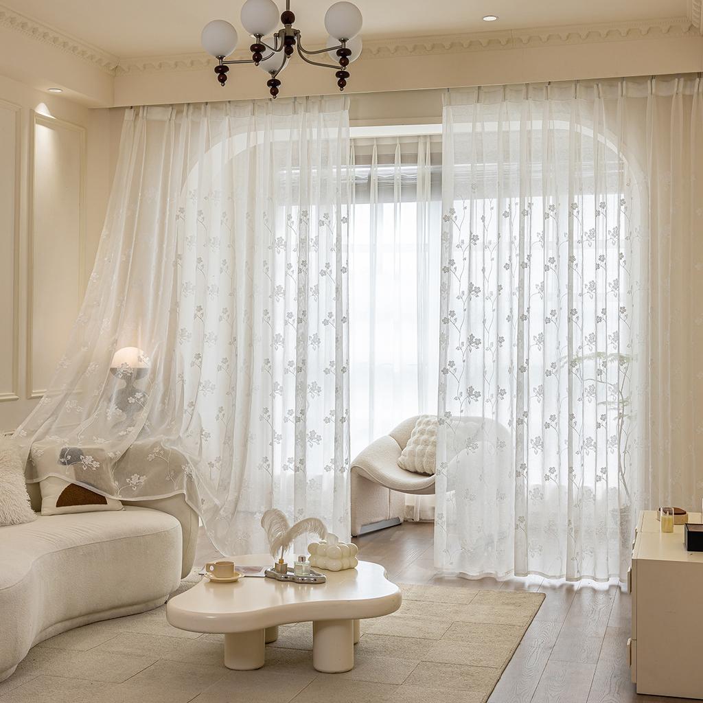 Вышитые шторы с цветочным узором для гостиной, спальни, балкона, светофильтрующие вуалевые драпировки на люверсах, всесезонные прозрачные оконные панели