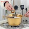 18cm Gold Soup Pot Stainless Steel Cooking Pots With Lid Metal Pot Kitchen Tools Household Cookware For Induction Cooker Gas