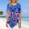 Women Plus Size Ladies Tee Shirts Purple Sequin Butterfly Print Loose Casual Tops Female Irregular Summer Clothes
