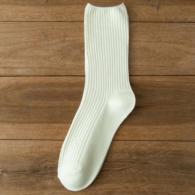 Женские белые носки средней длины в корейском стиле — однотонные, двойной ворс, для весны, осени и зимы