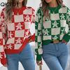 Autumn and Winter Snowman Checkered Lantern Long-sleeved Pullover Sweater Women's Christmas