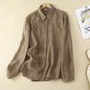 Spring Long Sleeved Cotton Linen Solid Color Lapel Embroidered Shirt Loose Baita Commuting Art Retro Top Blouses & Shirts