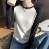 Women's Shoulder Inserted T-shirt Women's Long Sleeved Black Patchwork Slim Fit Top Summer T-shirt Round Neck Casual Wear