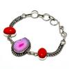 Pink Druzy Slice Red Coral Gemstone 925 Silver Plated Jewelry Bracelet 6-8"