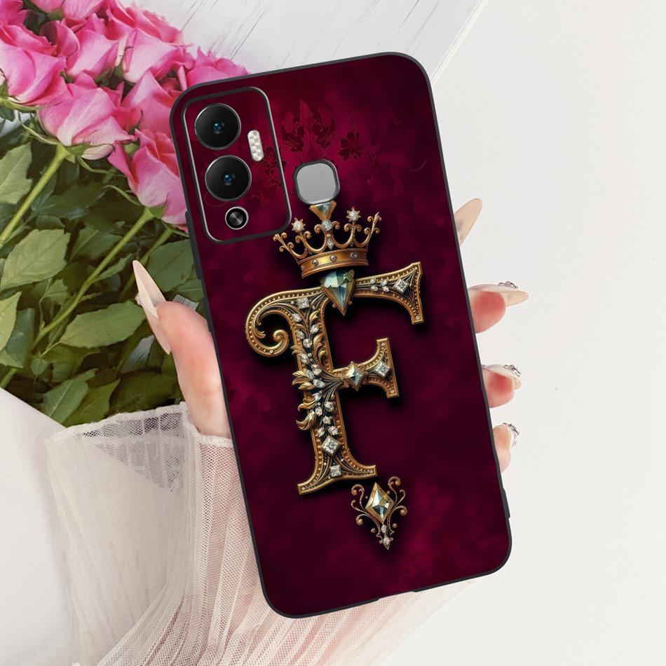 For Infinix Hot 12 Play 12i Royal Crown Initial Letter Couple Phone Case For Infinix Hot12i 12Play Black Silicone Soft Bumpers