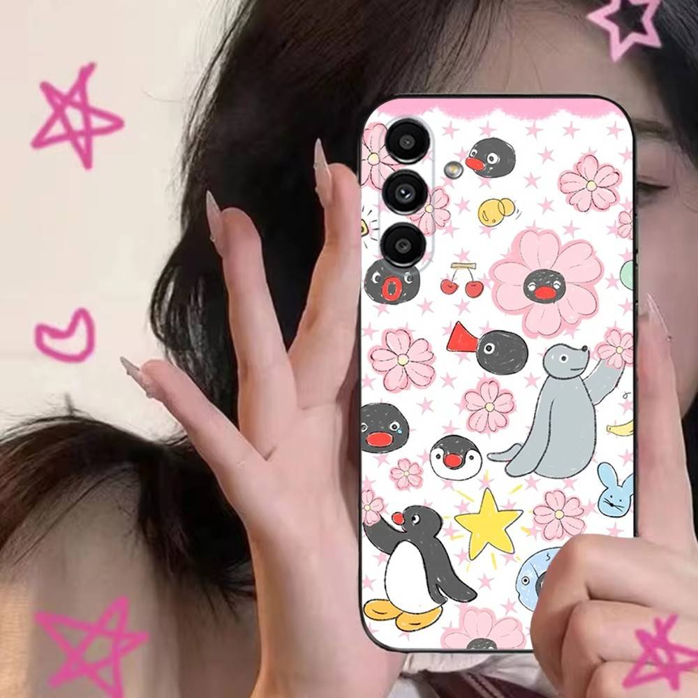 Happy P-Pingu Penguin Phone Case For Samsung S24,S21,S22,S23,S30,Ultra,S20,Plus,Fe,Lite,Note,10,9,5G Black Soft Cover
