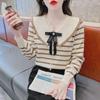 2024 Модный женский полосатый свитер с длинными рукавами — свободный крой для осени/зимы